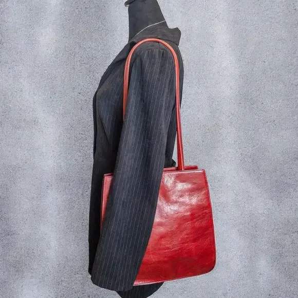 Vintage Y2K Wilsons Leather Pelle Studio Red Italian Leather Tote Shoulder Bag